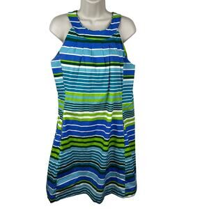 Dizzy Lizzie Fit & Flare Dress Striped Cotton Pockets Women's Med Coastal Beachy